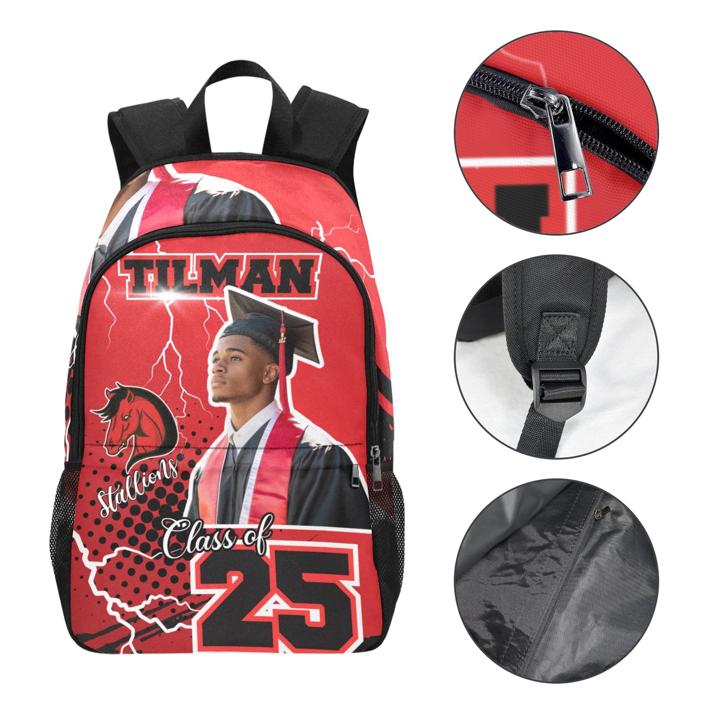 Grad Backpack Personalized Fabric Backpack with Side Mesh Pockets (Model 1659)