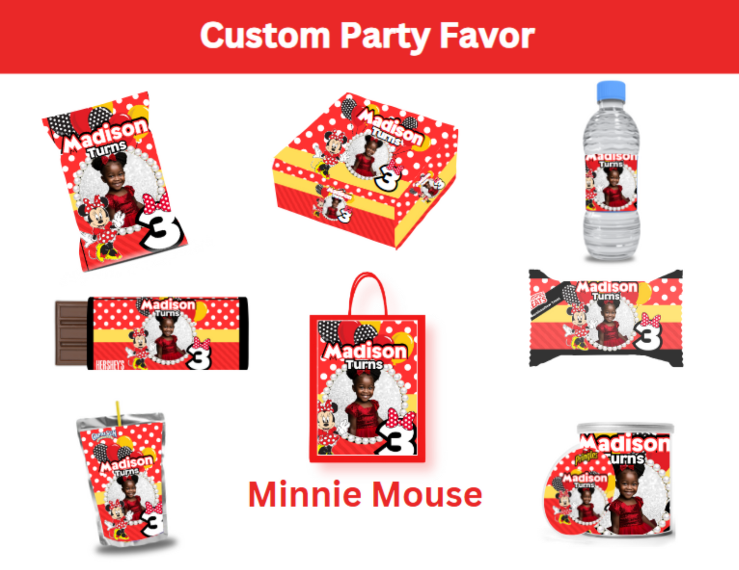 Party Favors Box - Customized - Minnie Mouse- (Min Order Qty - 8)