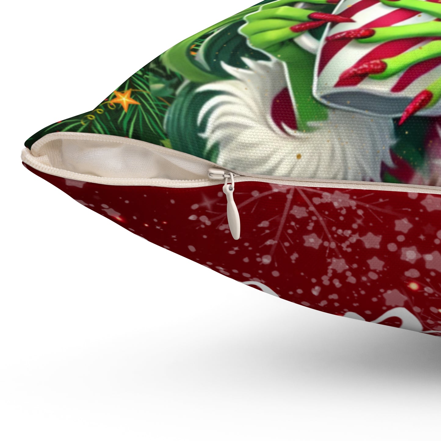 Christmas Grinch Girl Personalized Spun Polyester Square Pillow