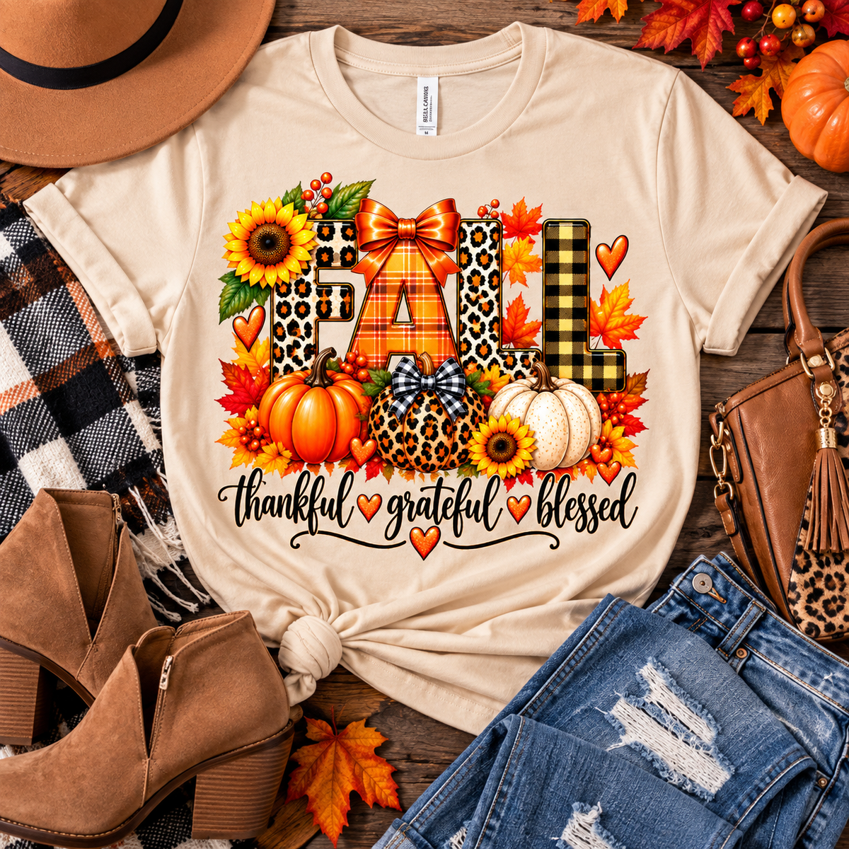 Fall Tee - Thankful - Grateful - Blessed