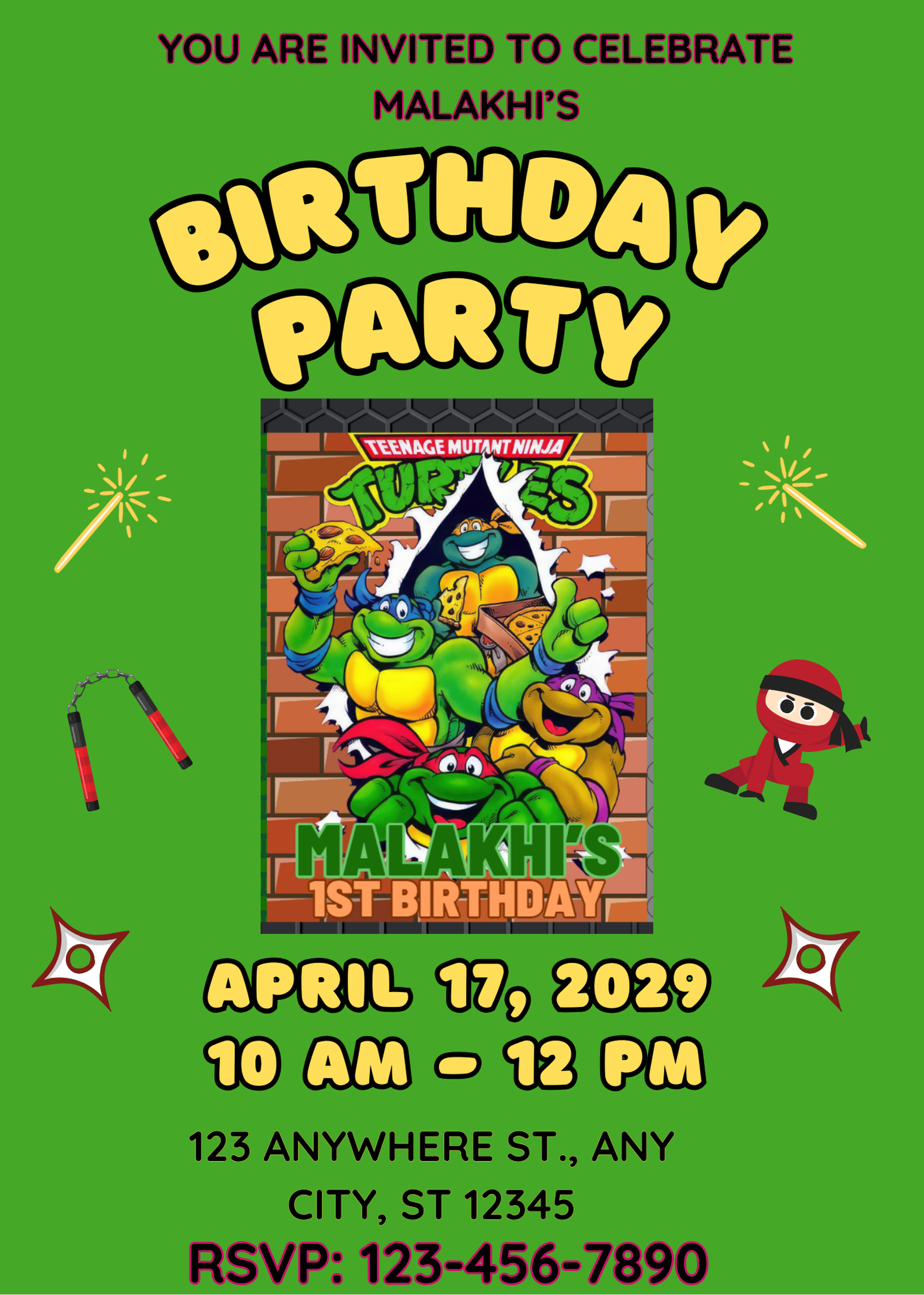 Birthday Invitations - Ninja Turtles
