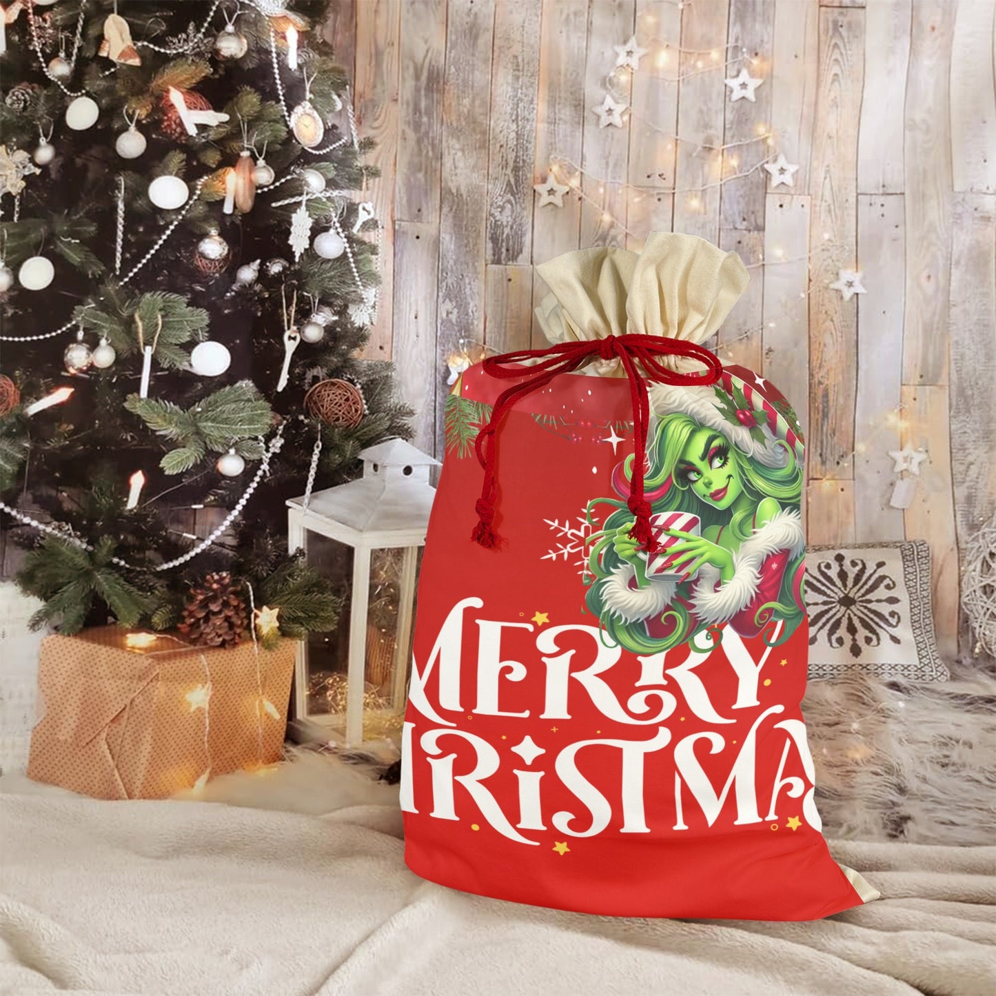 Christmas Grinch Bag Santa Claus Drawstring Bag 21"x32" (One-Sided Printing)