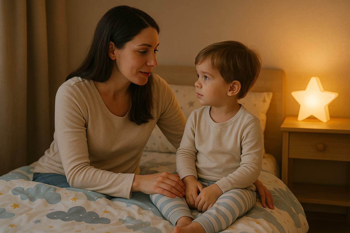 Mom and toddler from bedwetting guide