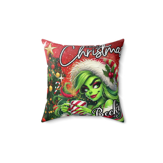 Christmas Grinch Girl Personalized Spun Polyester Square Pillow