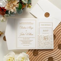 Invitations- Ivory Lace Laser Cut Wedding Invitation