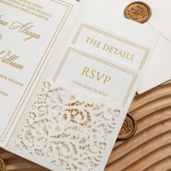 Invitations- Ivory Lace Laser Cut Wedding Invitation