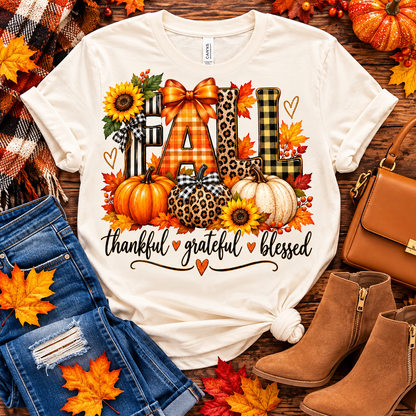 Fall Tee - Thankful - Grateful -  Blessed