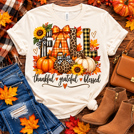 Fall Tee - Thankful - Grateful -  Blessed