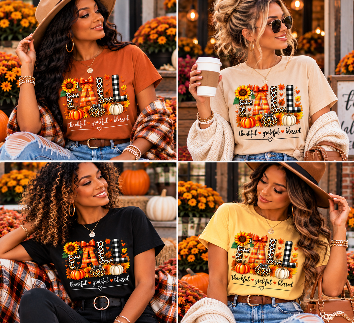 Fall Tee - Thankful - Grateful -  Blessed