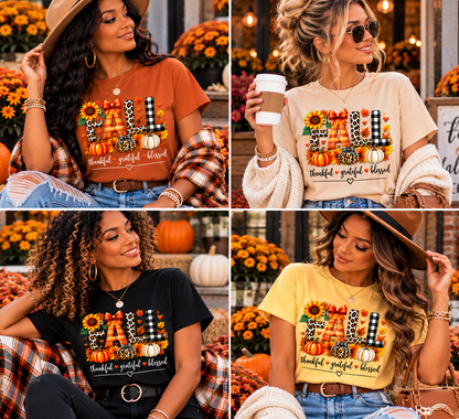Fall Tee - Thankful - Grateful -  Blessed