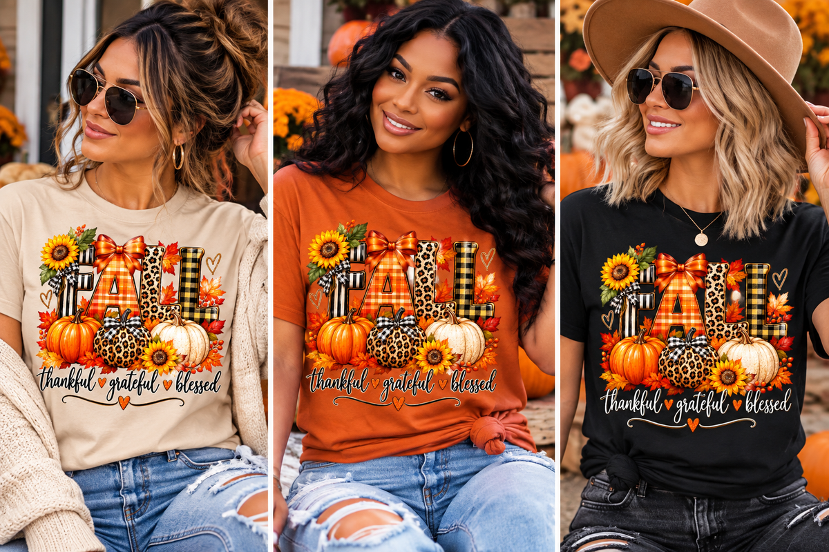 Fall Tee - Thankful - Grateful -  Blessed