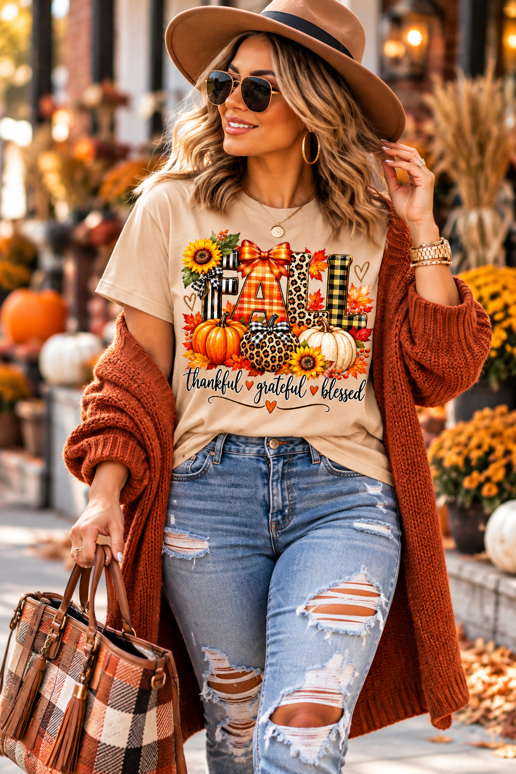 Fall Tee - Thankful - Grateful -  Blessed