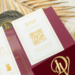 Invitations- Burgundy Velvet Pocket with Acrylic Invitation & 3D Acrylic Stickers